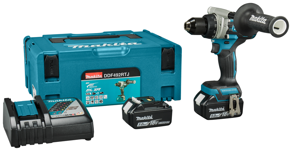 Makita DDF492RTJ Taladro atornillador LXT 18V 2x 5,0 Ah y cargador rápido en Mbox