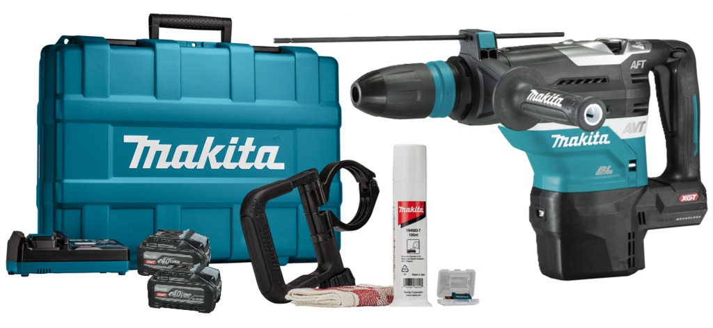Makita HR005GU201 Martillo combinado XGT 40 V Max incl. 2 bater&iacute;as de 4,0 Ah, cargador r&aacute;pido y transmisor AWS en malet&iacute;n