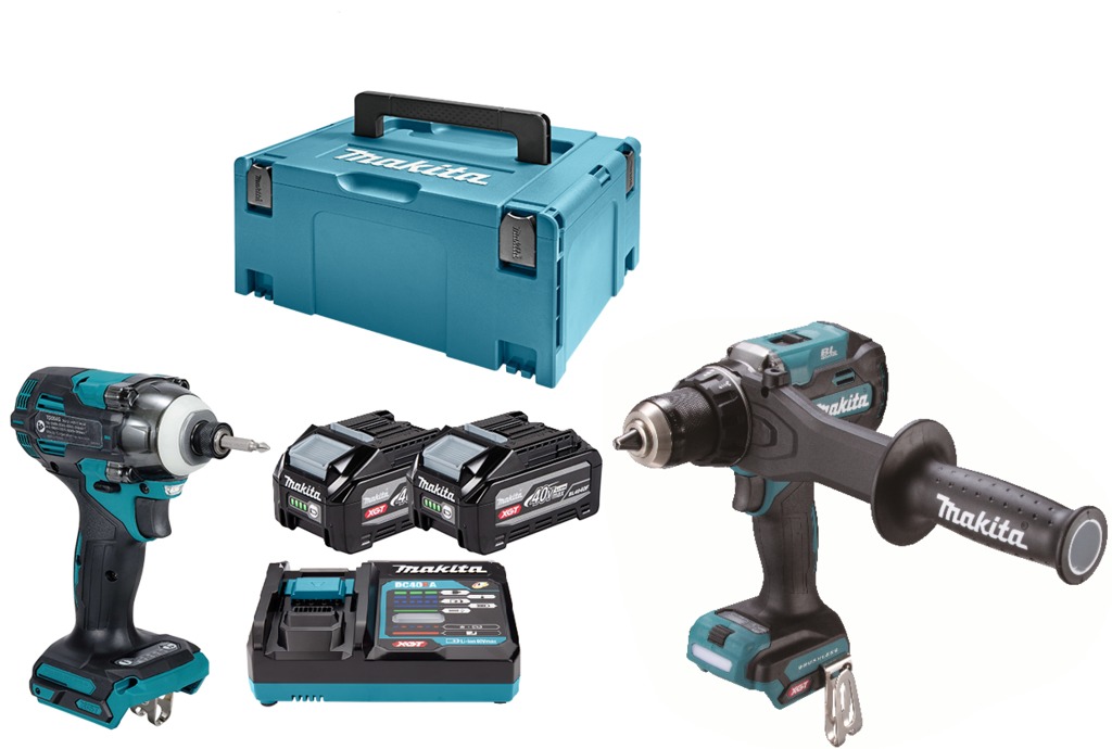 Makita DK0256G201 Conjunto combinado XGT 40 V Max de taladro y atornillador de percusi&oacute;n, con 2 bater&iacute;as de 4,0 Ah y un cargador r&aacute;pido en Mbox