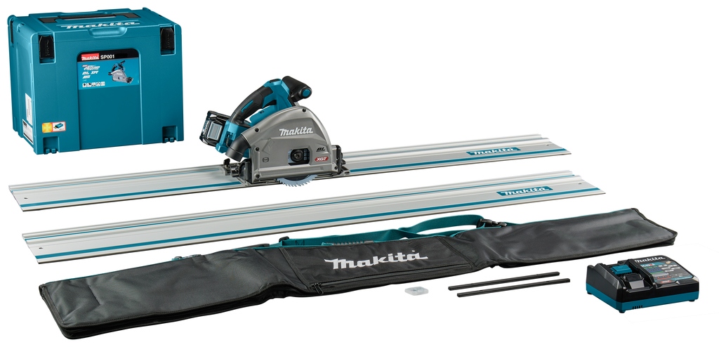 Makita SP001GU102 Juego de sierras circulares a bater&iacute;a XGT 40V Max 165 mm con emisor AWS 2x carril gu&iacute;a 1500 mm juego de regletas dinamom&eacute;tricas y bolsa 1x bater&iacute;a 4,0Ah y cargador r&aacute;pido en malet&iacute;n