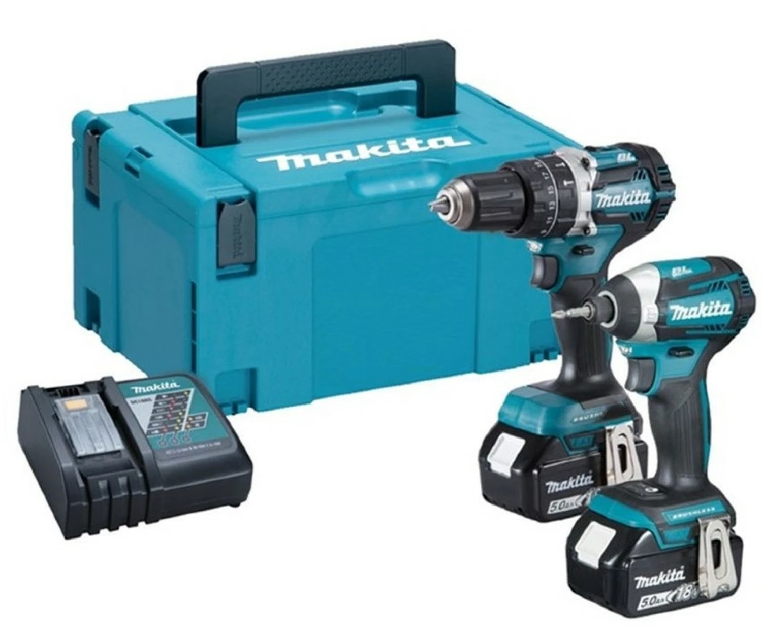 Makita DLX2181TJ1 ¡Taladro de percusión inalámbrico DHP484 + Atornillador de percusión inalámbrico DTD154 18 Voltios 5,0 Ah Li-ion + 5 años de garantía del distribuidor!