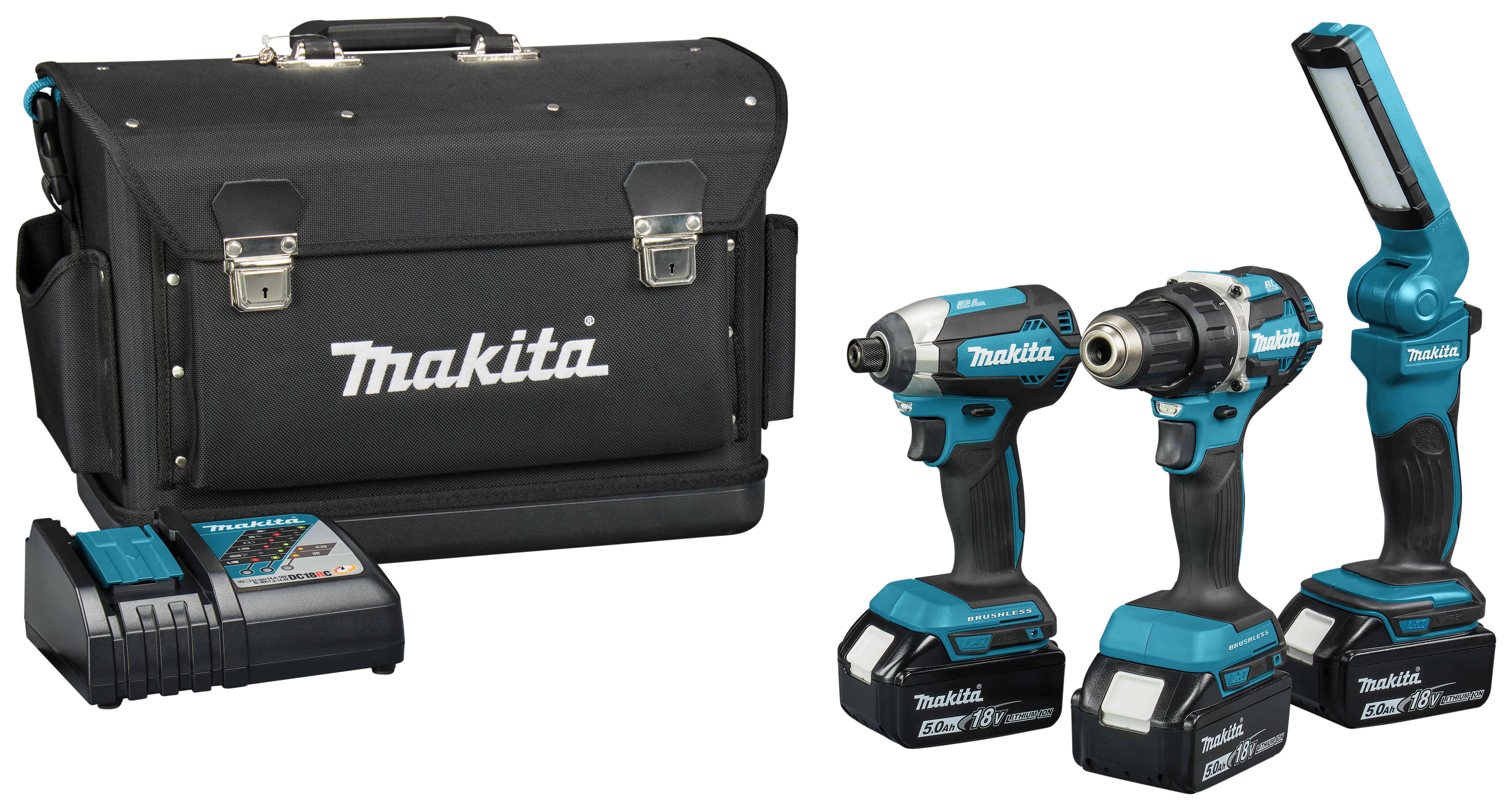 Makita DLX3090TX1 Juego combinado 18V 5.0 AH Li-ion + taladro inalámbrico DDF484 + taladro de impacto DTD153 con 3 baterías + ¡5 años de garantía del distribuidor!