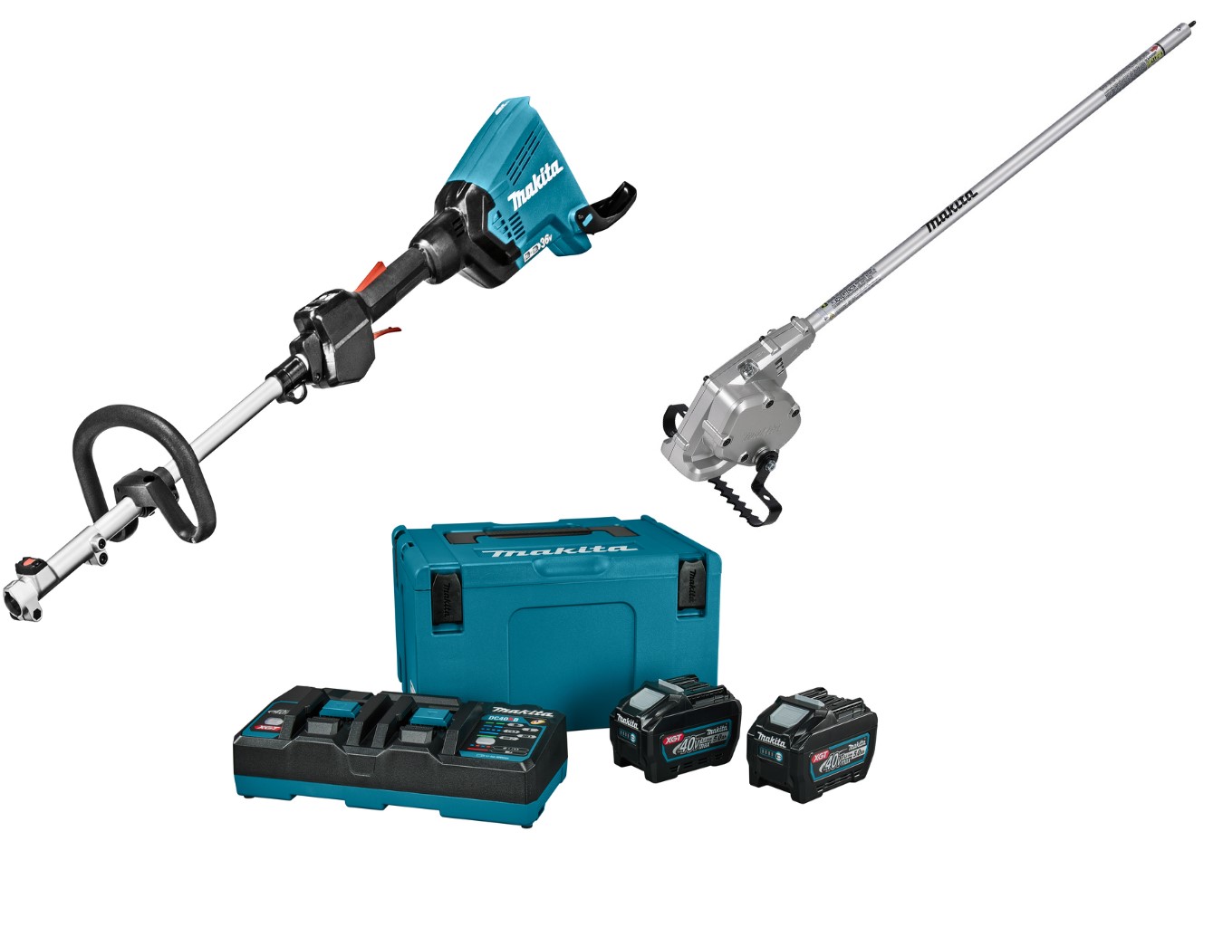 Makita DUX60T4NL1 Accu Combisystem Mango en D 2 x 18V + Accesorio Azada Desbrozadora + Starter Set LXT DC18RD + 4x BL1850B