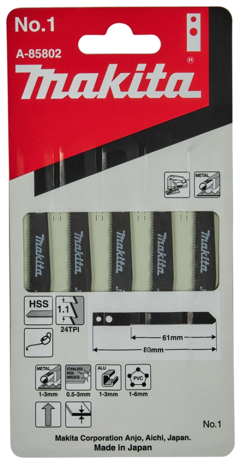 Makita Accesorios A-85802 Hoja de sierra de calar NO1 5 piezas