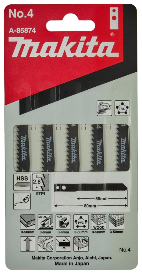 Makita Accesorios A-85874 Hoja de sierra de calar NO4 5 piezas