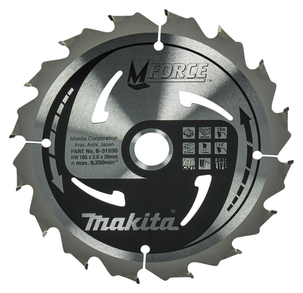 Makita Accesorios B-31930 Hoja de sierra HM Mforce 165x20x2,0 16T 15g