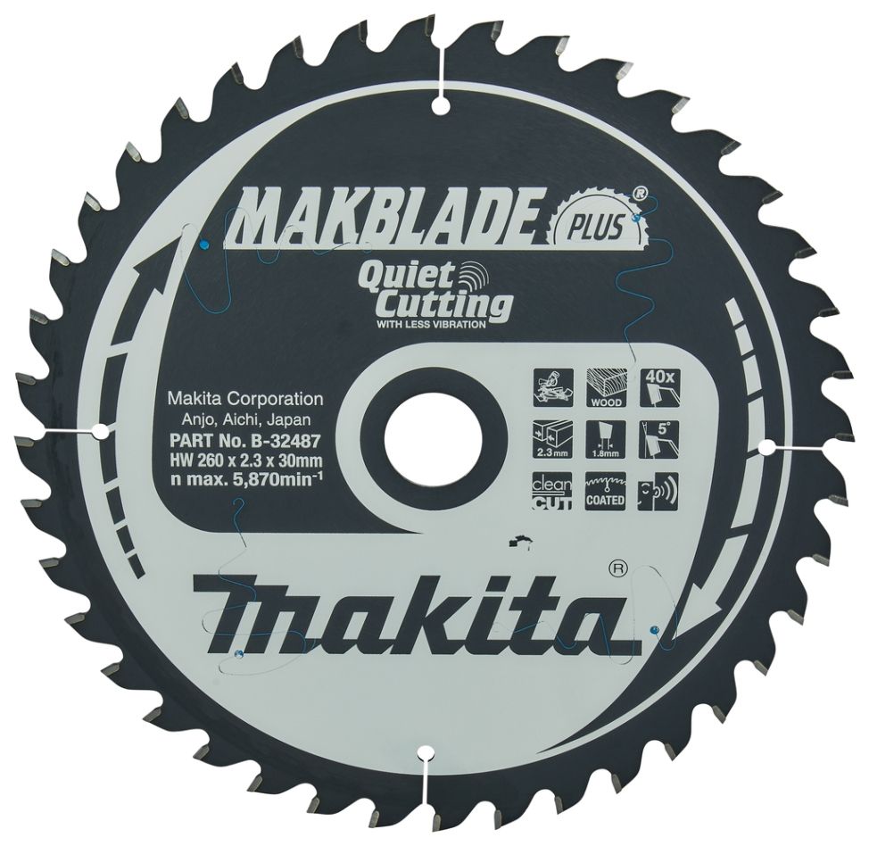Makita Accesorios B-32487 Disco de corte Madera Makblade-Plus 260x30x2,3 40T 5°
