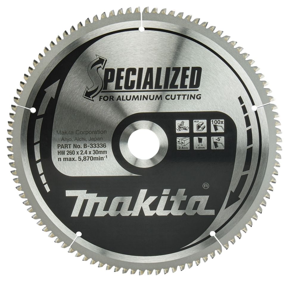 Makita Accesorios B-33336 Hoja de sierra HM Spec. Aluminio 260 x 30 x 100T