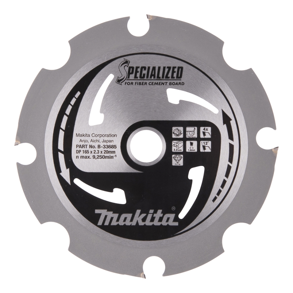 Makita Accesorios B-33685 Hoja de sierra circular Especial placas de fibrocemento FTG/PCD 165 x 20 x 2,3 mm T4