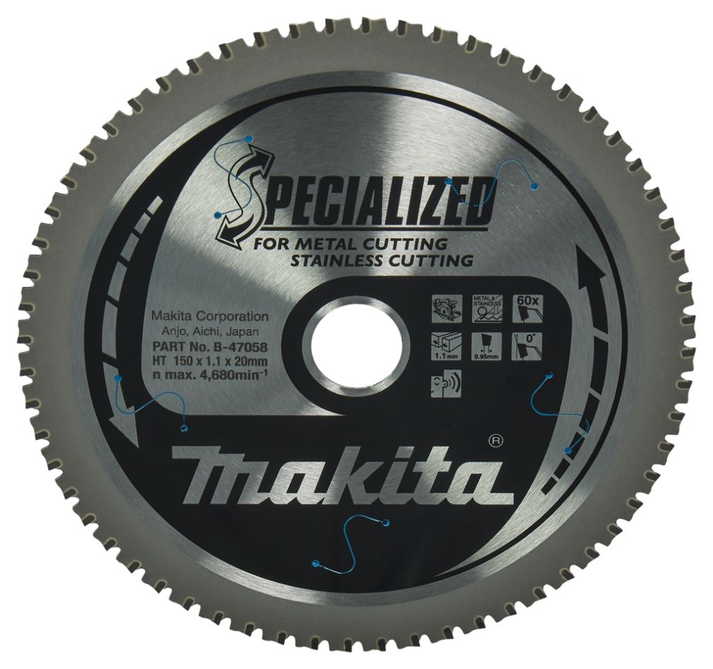 Makita Accesorios B-47058 Hoja de sierra circular SS/acero Specialized 150x20x1,1 60T 0°