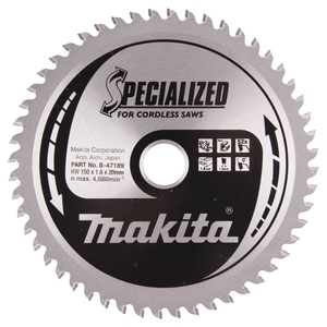 Makita Accesorios B-47064 Hoja de sierra 150x20x52 para alu, cobre, latón, bronce, no ferrosos, trespa y plástico