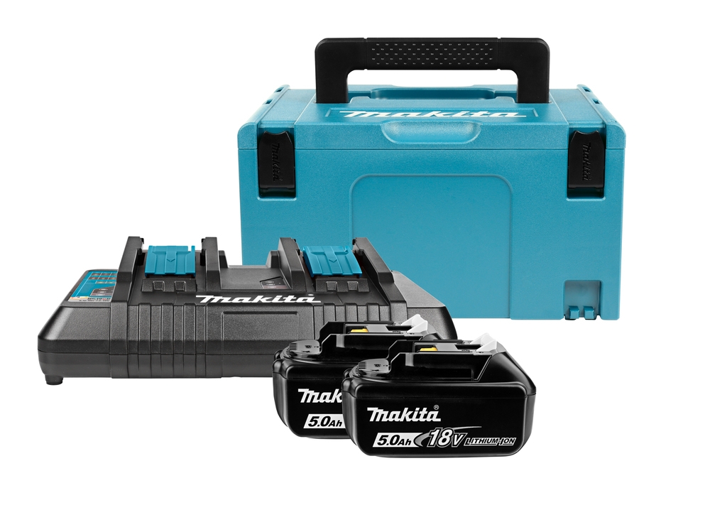 Makita Accesorios 197629-2 Kit de inicio - 2 x Batería BL1850B 18V 5.0Ah + Cargador Duo DC18RD en MBox 3