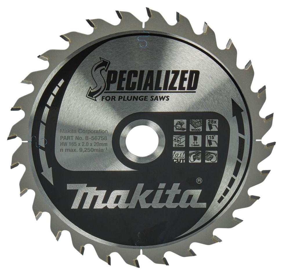 Makita Accesorios B-56758 Hoja de sierra especializada HM 165 x 20 x 28T espesor 1,40mm
