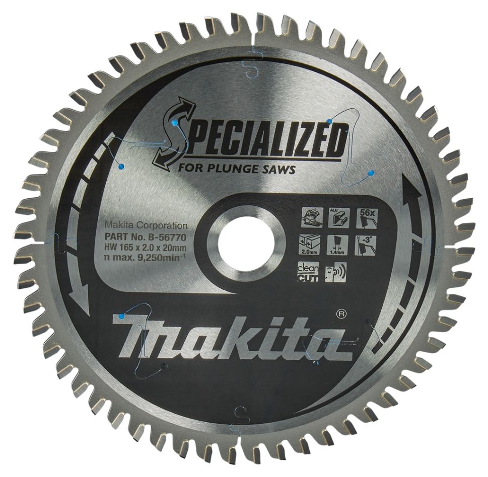 Makita Accesorios B-56770 Hoja de sierra especializada HM 165 x 20 x 56T grosor 1,40mm