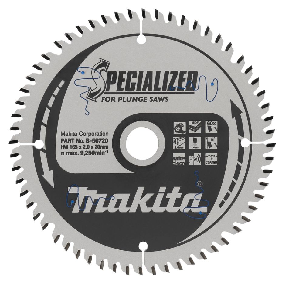 Makita Accesorios B-56786 Hoja de sierra especializada HM 165 x 20 x 60T espesor 1,40mm