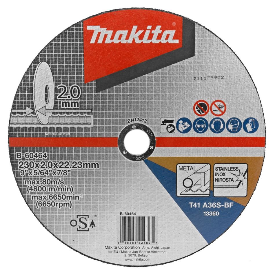 Makita Accesorios B-60464 Disco de corte 230x22,23x2,0mm acero inoxidable/acero