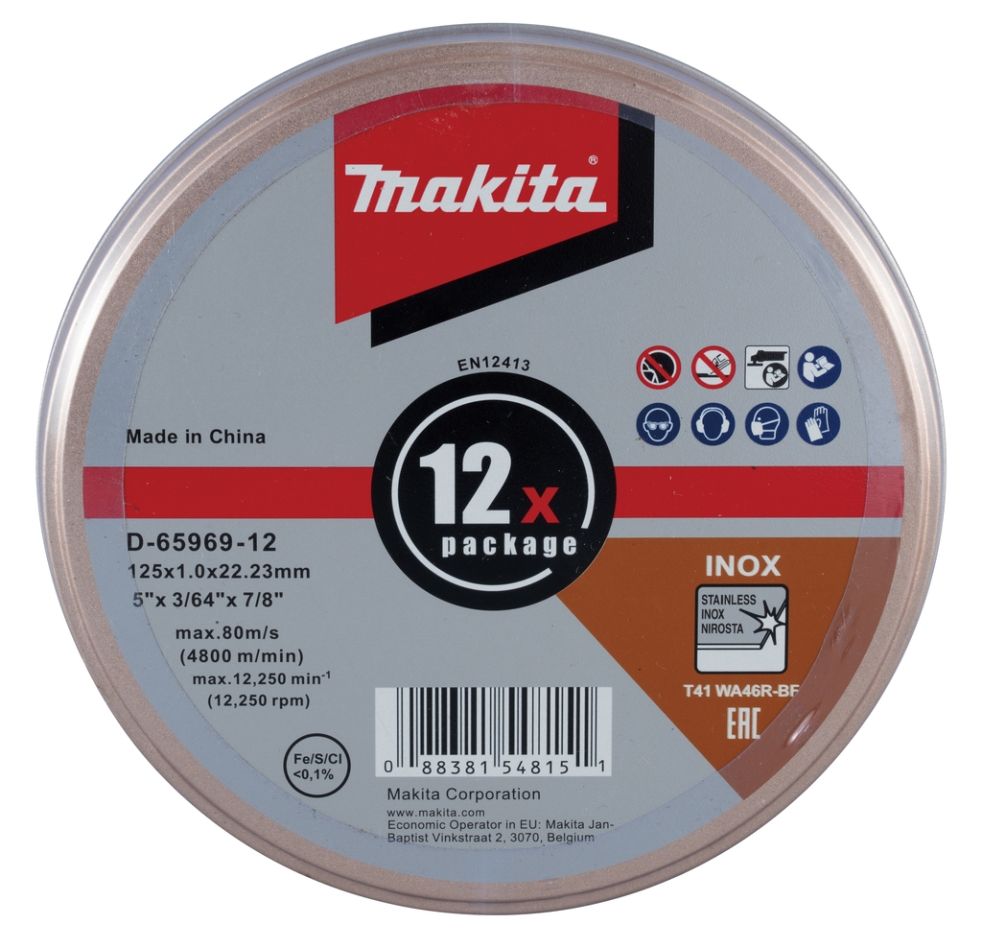 Makita Accesorios D-65969-12 Disco de corte 125mm acero inoxidable Por lata 12 piezas
