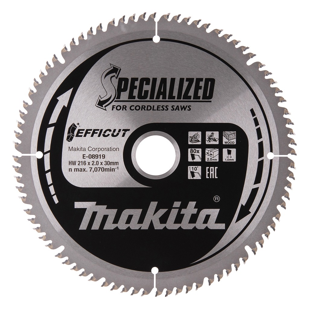 Makita Accesorios E-08919 HM Efficut Hoja de sierra para cortar madera 216 x 30 x 2,0 mm T80