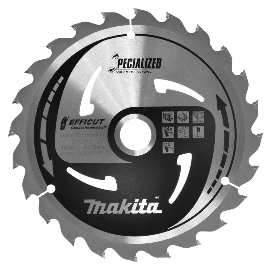 Makita Accesorios E-12217 Efficut Hoja de sierra circular WPC 165x20x1,5 24T 15g
