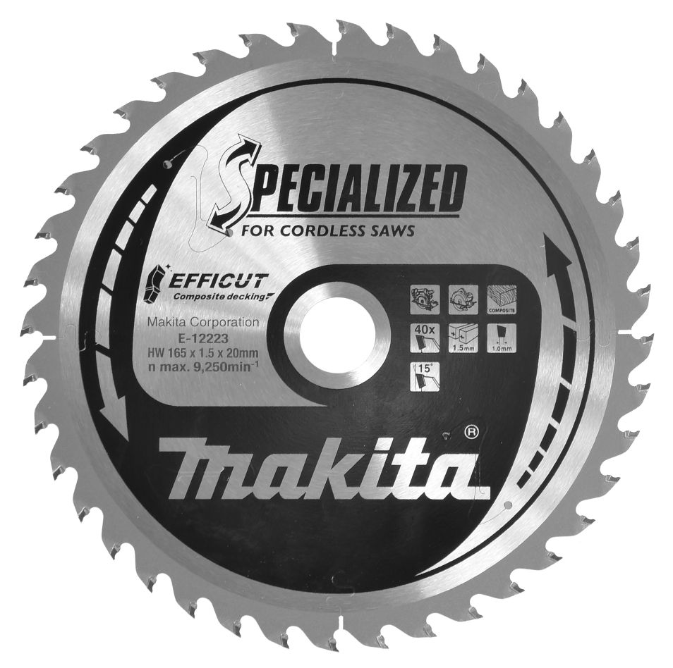 Makita Accesorios E-12223 Efficut Hoja de sierra circular WPC 165x20x1,5 40T 15g