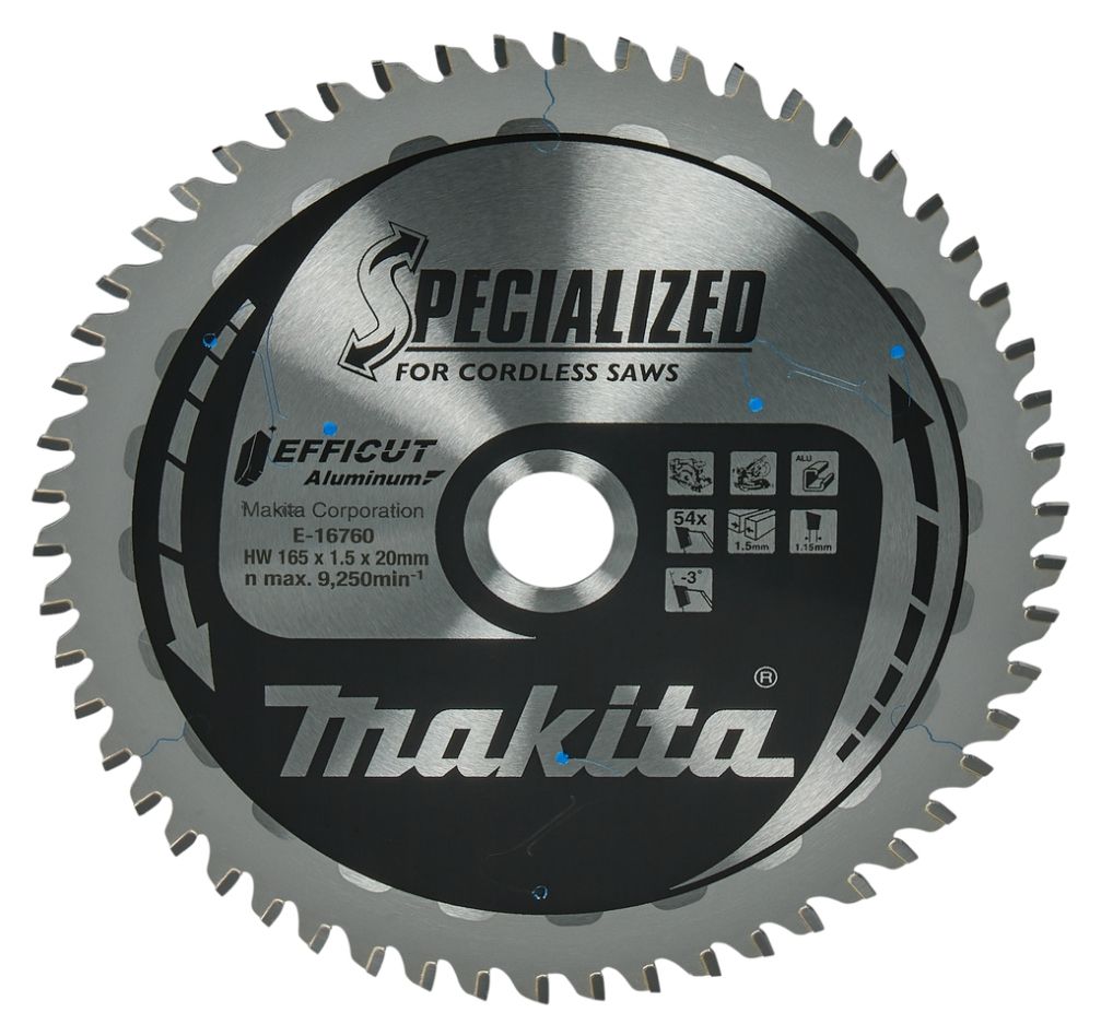 Makita Accesorios E-16760 Especialidades Disco de corte y sierra circular Aluminio Efficut 165x20mm 54T -3g