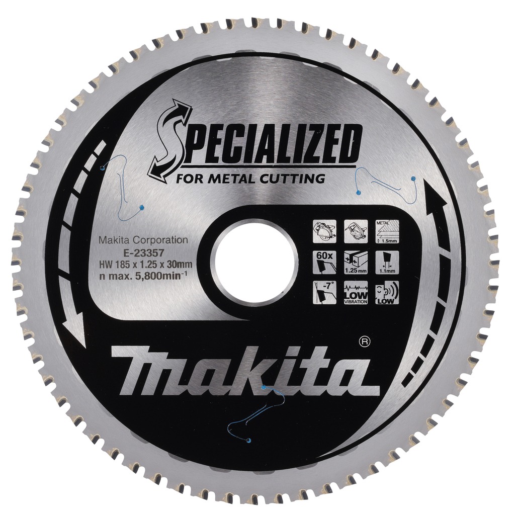 Makita Accesorios E-23357 Hoja de sierra circular especializada Chapa fina de acero 185x30x1,25 60T -7g
