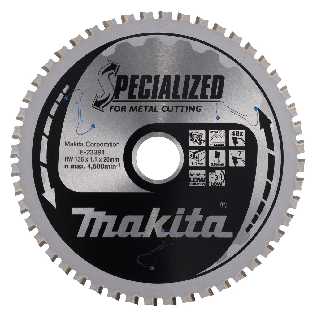 Makita Accesorios E-23391 Hoja de sierra circular especializada Chapa fina de acero 136x20x1,1 48T -7g
