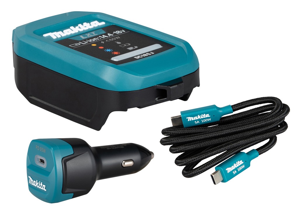 Makita Accesorios 1915U4-1 Juego de cargador LXT DC18SJ USB-C + adaptador para coche de 12-24 V