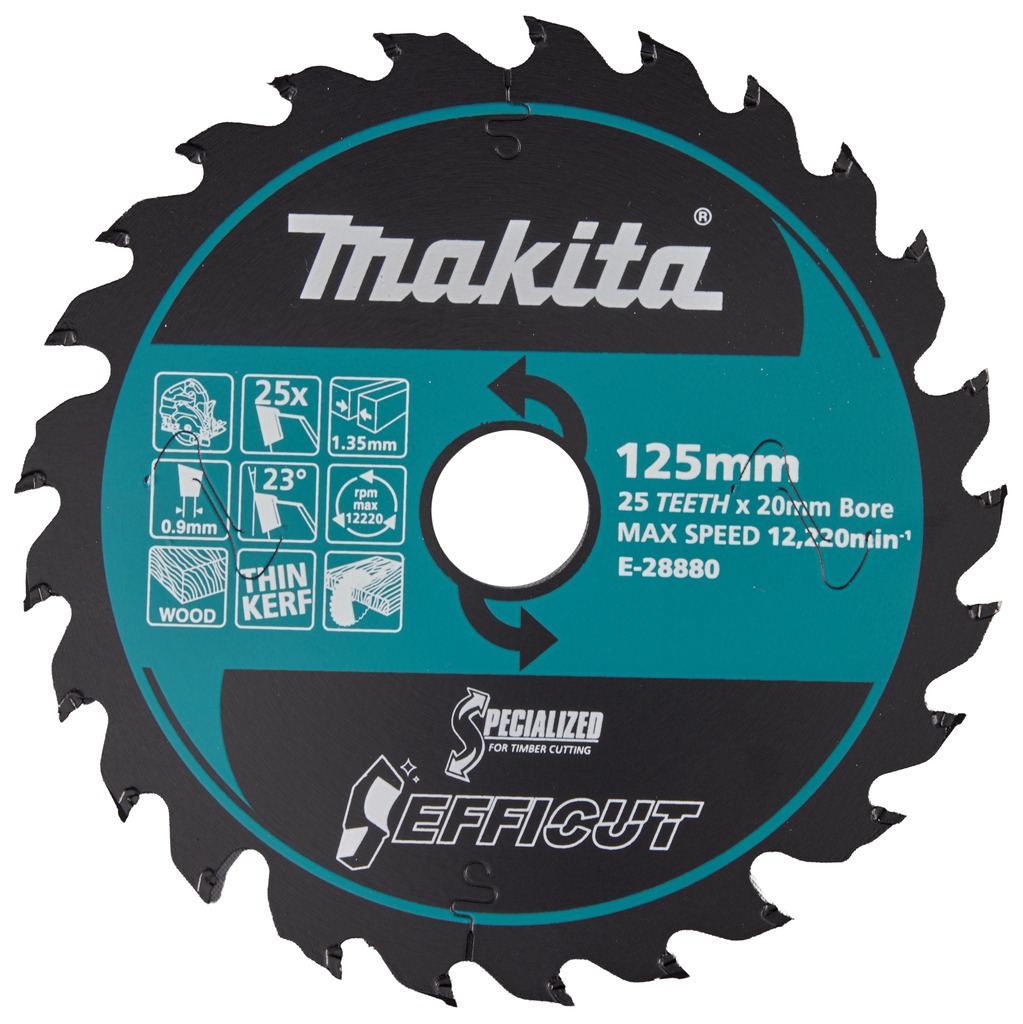 Makita Accesorios E-28880 Hoja de sierra circular HM Efficut para madera, 125 x 20 x 1,35 mm, 25 dientes