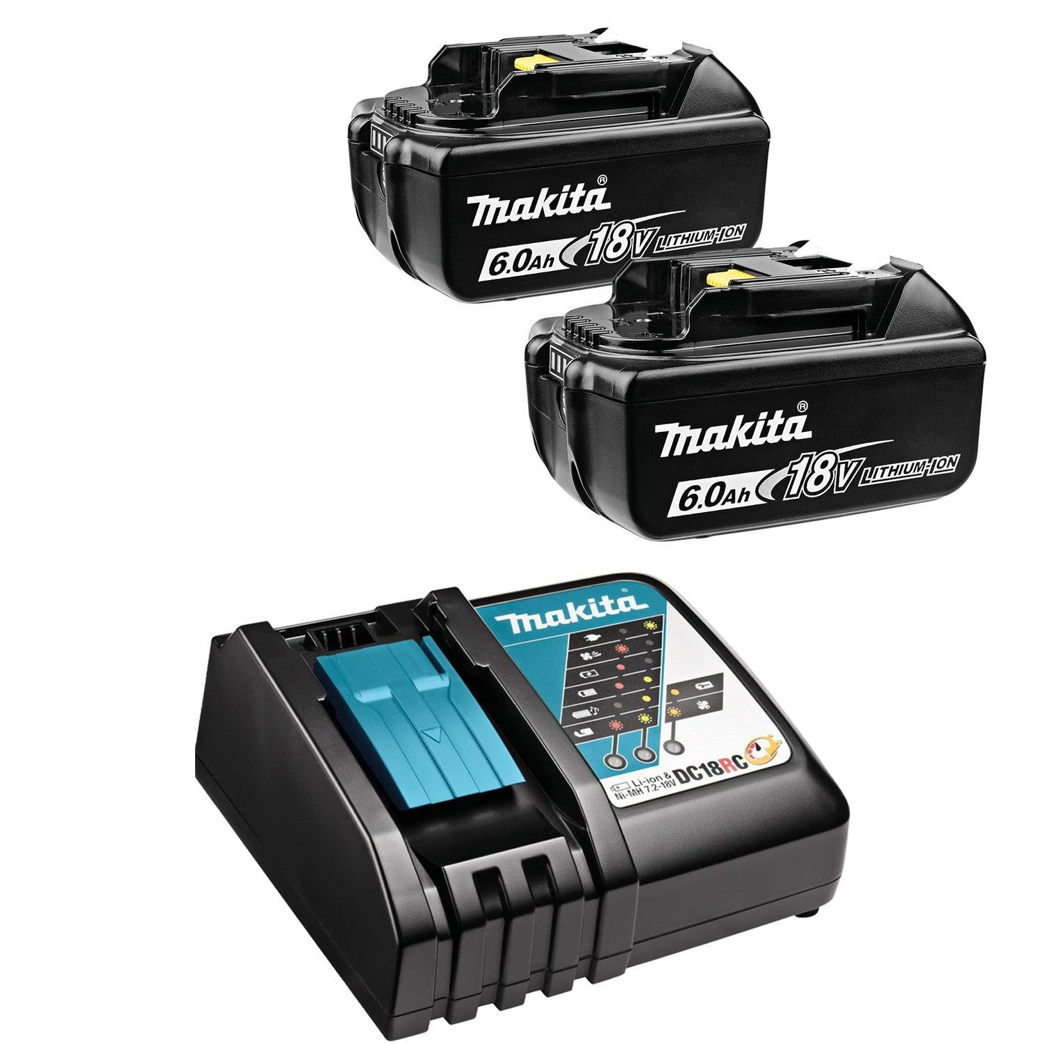 Makita Accesorios DC18BL1860 Kit de inicio con bater&iacute;a de 18 V DC18RC + 2xBL1860B 