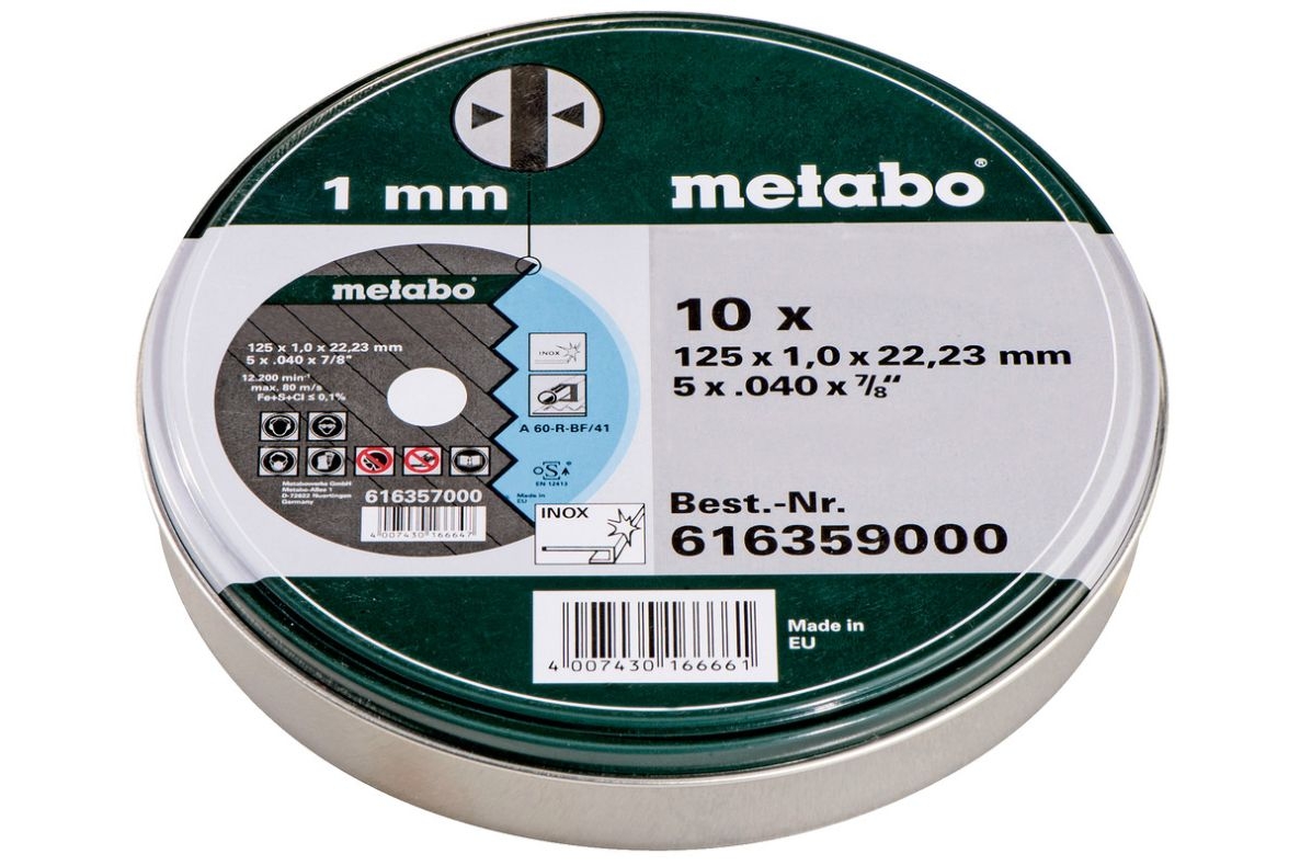 Metabo Accesorios 616359000 Discos de corte en lata (10 uds.) Ø 125x1,0x22,23
