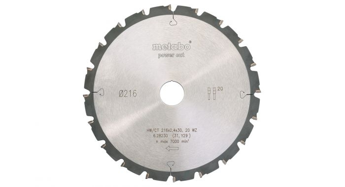 Metabo Accesorios 628230000 Hoja de sierra circular HW/CT 216X30, 20 WZ 5°, NEG.