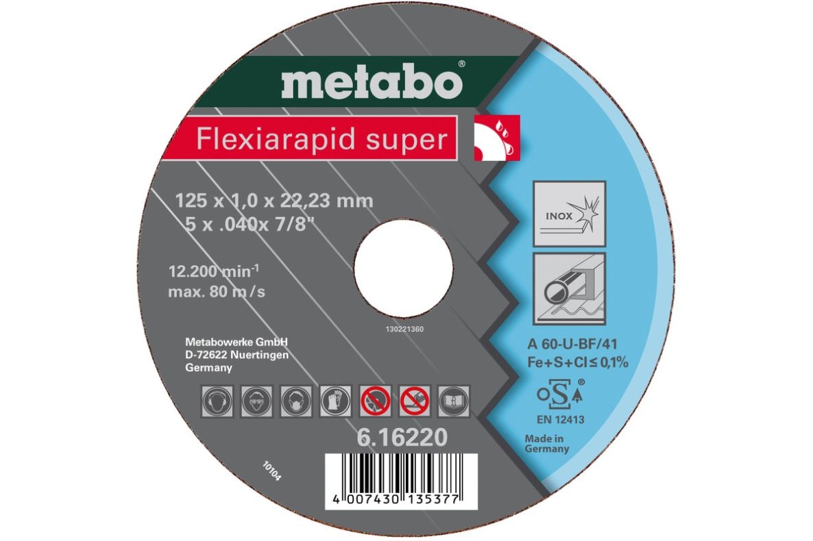 Metabo Accesorios 616209000 Disco de corte Ø 125x0,8x22,2mm Inox Flexiarapid super "Hydroresist"