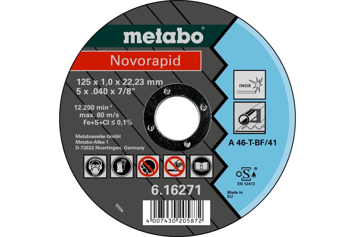 Metabo Accesorios 616271000 Disco de corte Ø 125x1,0x22,23mm Inox Novorapid
