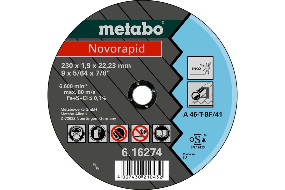 Metabo Accesorios 616274000 Disco de corte Ø 230x1,9x22,23mm Inox Novorapid