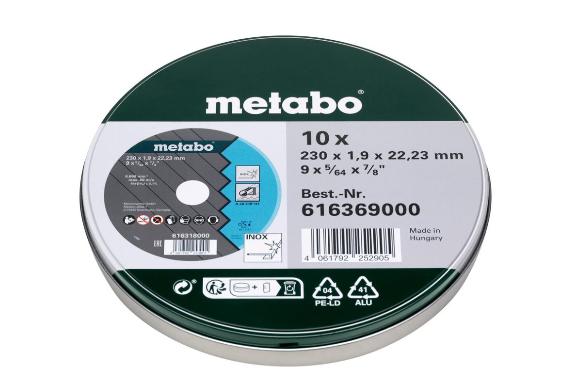 Metabo Accesorios 616369000 10 discos de corte SP 230x1,9x22,23 Inox, TF 41