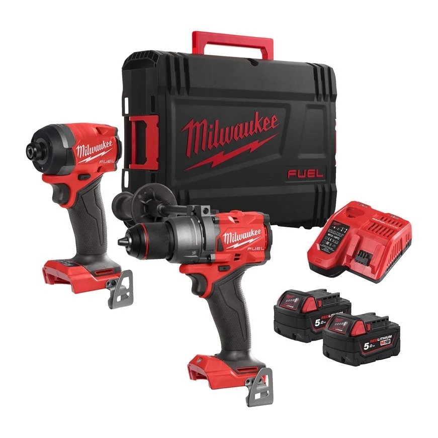 Milwaukee 4933480873 M18 FPP2A3-502X Powerpack 18V 5.0Ah Li-Ion - M18FPD3 Taladro de impacto + M18FID3 Atornillador de impacto en maletín