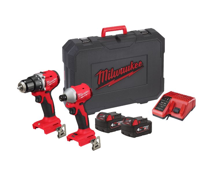 Milwaukee 4933492836 M18 BLCPP2B-402C Powerpack 18V 4.0Ah Li-Ion - M18BLDDRC Taladro sin cable + M18BLIDRC Taladro de impacto