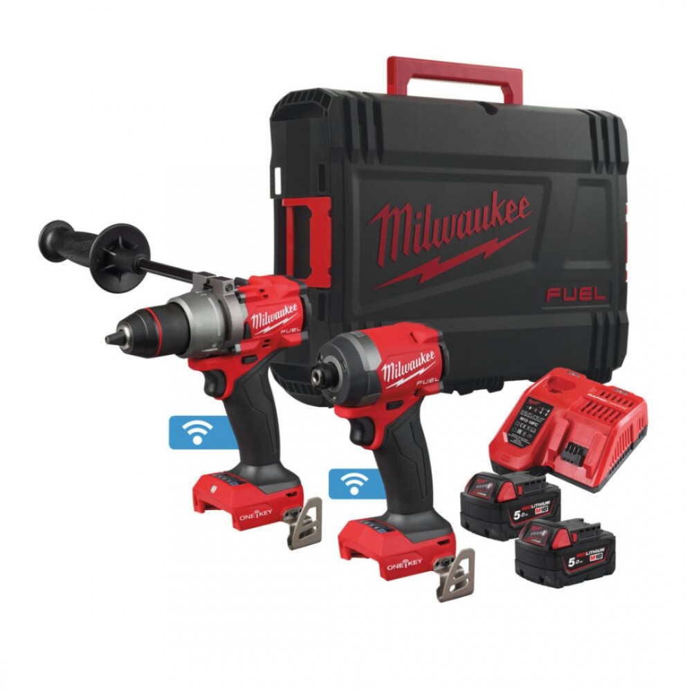 Milwaukee 4933493244 M18 FPP2A3-502X Powerpack 18V 5.0Ah Li-Ion - M18 ONEPD3 Taladro de impacto + M18 ONEID3 Atornillador de impacto en maletín
