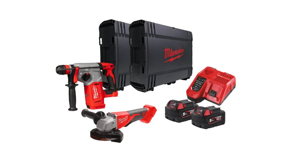 Milwaukee 4933498575 M18 BLPP2G-502X Comboset - Martillo combinado sin cable M18 BLHX + Amoladora sin cable M18 BLSAG125XPD 18V 5.0Ah Li-Ion en caja HD