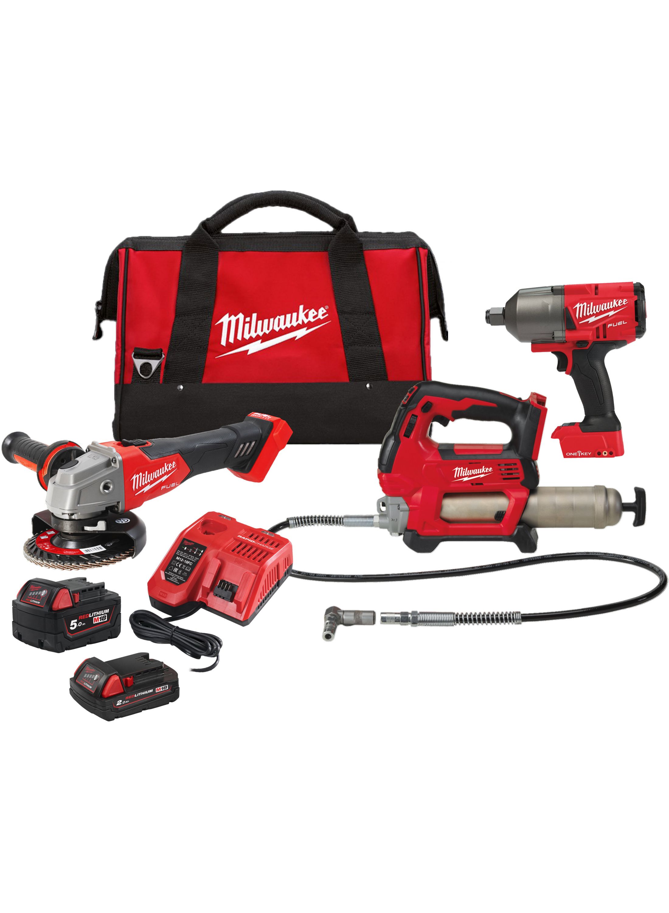 Milwaukee 4933498576 M18 FPP3AK-523B Comboset - 3 máquinas 18V 2x5.0 / 1x2.0Ah Li-Ion en bolsa 4933498576