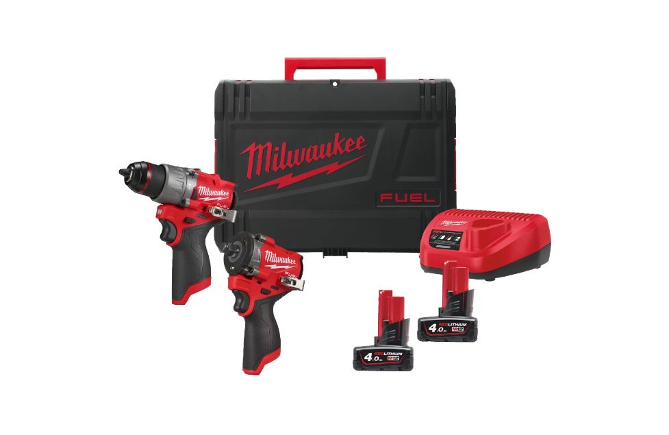 Milwaukee 4933498741 M12 FPP2X2-402X Powerpack M12 FPD2 Taladro de Impacto + M12 FCIWF12 Llave de Impacto ½". 12V 4.0Ah en caja HD 4933498741