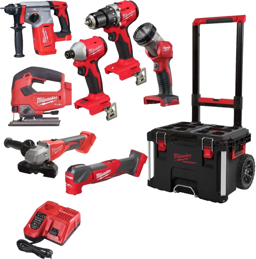Milwaukee 4933499297 M18 FUEL&trade; Powerpack 7 m&aacute;quinas 18V 5,0 Ah Li-Ion en carro PackOut 4933499297