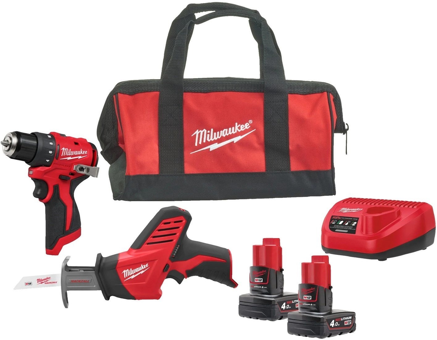 Milwaukee 4933499692 M12 BLPP2A Powerpack 2 máquinas 2x 4,0Ah y cargador en bolsa Contractor
