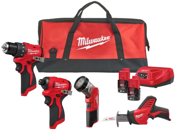 Milwaukee 4933499693 M12 BLPP4A Powerpack 4 máquinas 2x 2,0Ah y cargador en bolsa de contratista