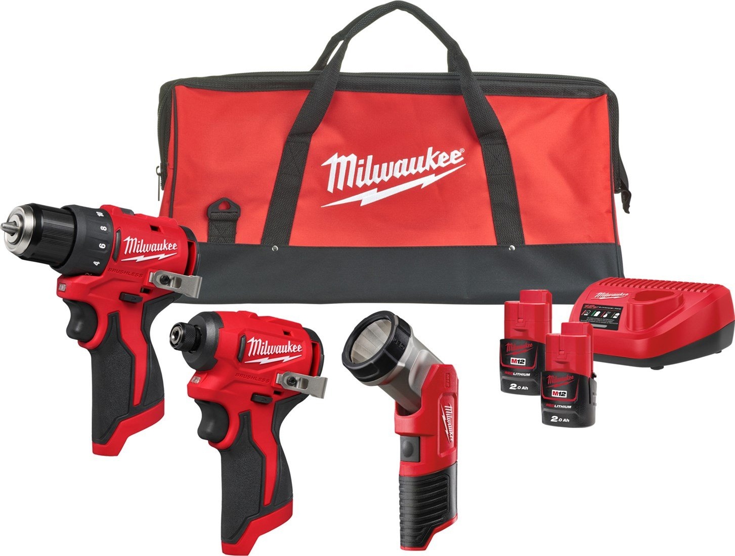 Milwaukee 4933499694 M12 BLPP3A Powerpack 3 máquinas 2x 2.0Ah y cargador en bolsa Contractor