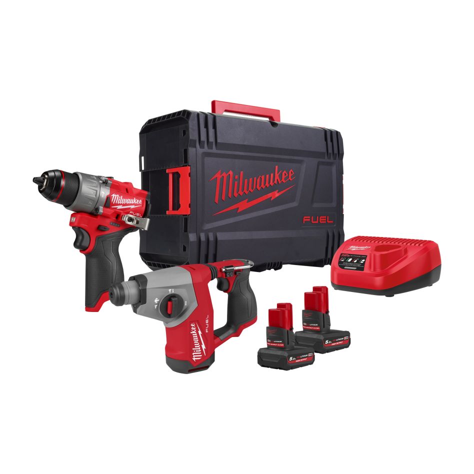 Milwaukee 4933500138 M12 FUEL Powerpack Accu-machine set 2 máquinas 2x batería 5.0Ah y cargador C12C en HD Box