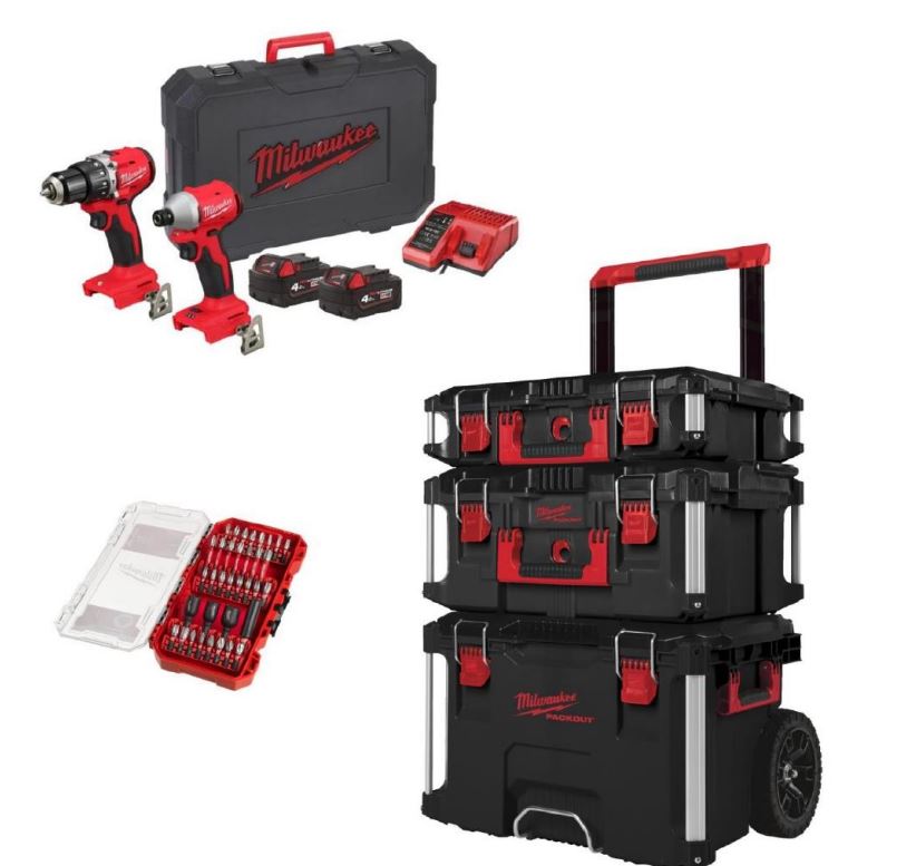 Milwaukee BlackFridayComboPack Oferta set - M18 BLCPP2A-402C + PackOut Trolley Set + Impact Duty bit set