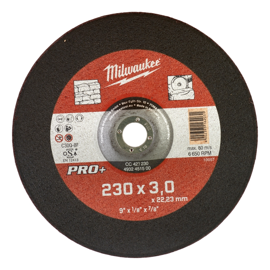 Milwaukee Accesorios 4932451500 Disco de corte para piedra CC42 230 x 3 mm PRO+ (pedir por 50)