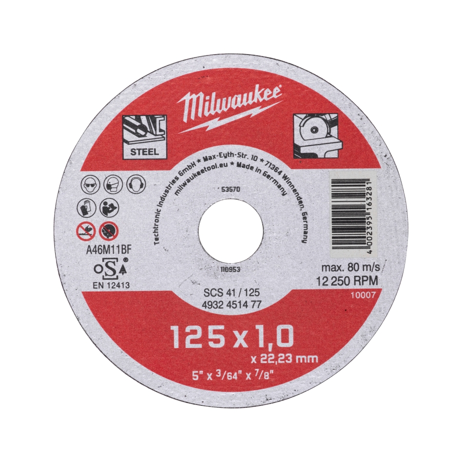 Milwaukee Accesorios 4932451477 Discos de corte fino para metal SCS 41 / 125 x 1 x 22 mm Serie Contractor - 1 ud.